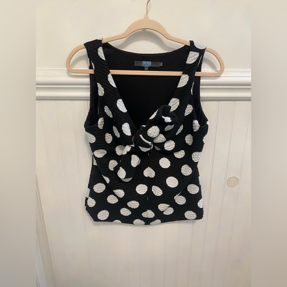 Eva Franco Black and White Polka Dot Sleeveless Blouse
